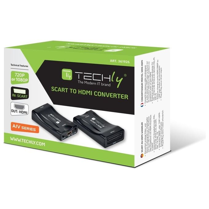Techly IDATA SCART-HDMI3 Convertitore Video da SCART a HDMI Plug and Play 1080p 720p colore Nero