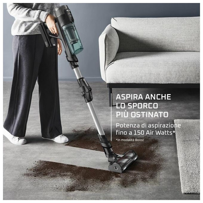 Rowenta RH9A32WO X-Force Flex 13.60 Aspirapolvere Scopa Elettrica Senza Filo Ciclonica 0.65 L 150 AW 60 min 84 dB colore Alluminio Verde