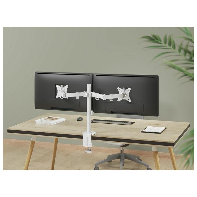 Equip 650167 Supporto da Tavolo Doppio Monitor Articolato 17'' 32'' VESA 100x100 Regolazione Altezza colore Bianco