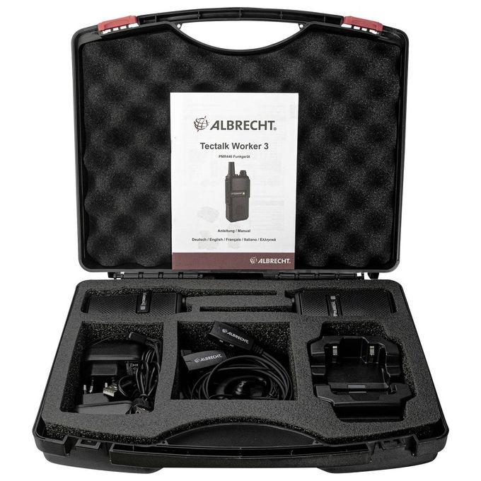 Albrecht 29825 Tectalk Worker 3 Walkie Talkie Robusti con 16 Canali PMR446 Portata fino a 10 km Batteria Ricaricabile 2200 mAh Resistente alla Polvere e agli Spruzzi colore Nero