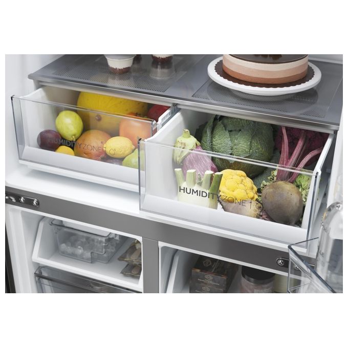 Haier HCW58F18EWMP Cube 83 Frigorifero Americano 507 L 178 cm Classe E 38 dB No Frost Wi-Fi Dispenser Acqua colore Platino Inox