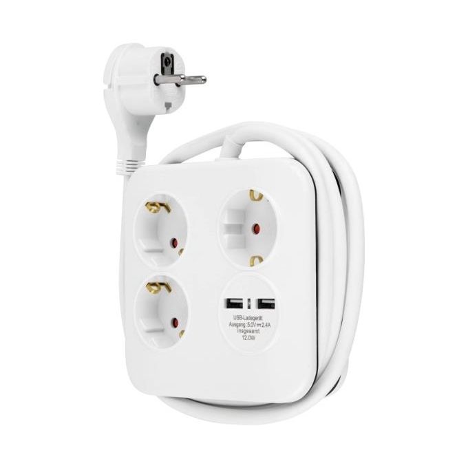 Rev PowerQuad 3-Fold Presa Multipla con 2x Usb Bianco