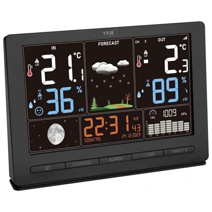 TFA 35.1118.01 Season 2 Stazione Meteo Wireless Display Colori Temperatura Umidita' Orologio Radiocontrollato Fasi Lunari colore Nero