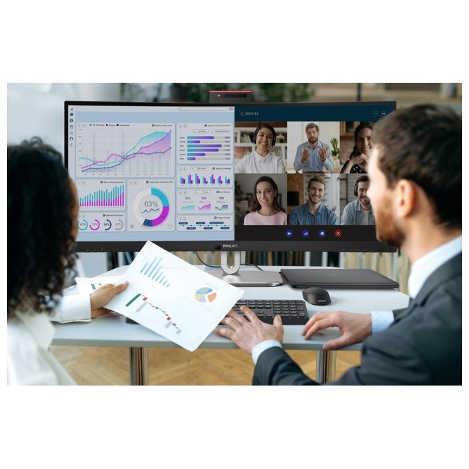Philips 34B2U6603CH Serie 6000 Monitor Curvo 34'' WQHD 3440x1440 VA 120Hz HDR400 Thunderbolt 4 Webcam Integrata colore Antracite