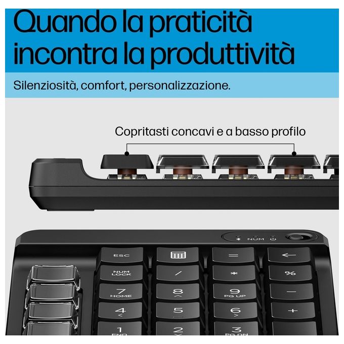 HP 7N7C3AA#ABB HP 435 Tastierino numerico wireless programmabile con connessione Bluetooth 5.3 e 9 tasti personalizzabili colore Nero