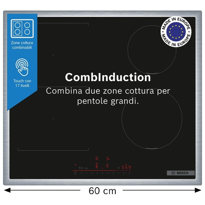 Bosch PVS645HB1E Serie 6 Piano cottura a induzione 60 cm 4 zone CombInduction DirectSelect Wi-Fi PowerBoost colore Nero