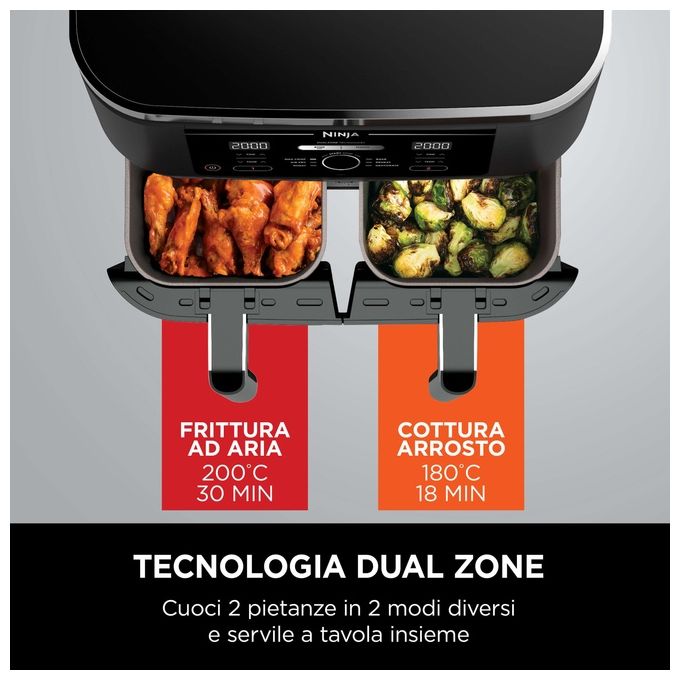 Ninja AF300EU Friggitrice ad aria 7,6 L 2470 W Dual Zone 6 programmi Display digitale colore Nero