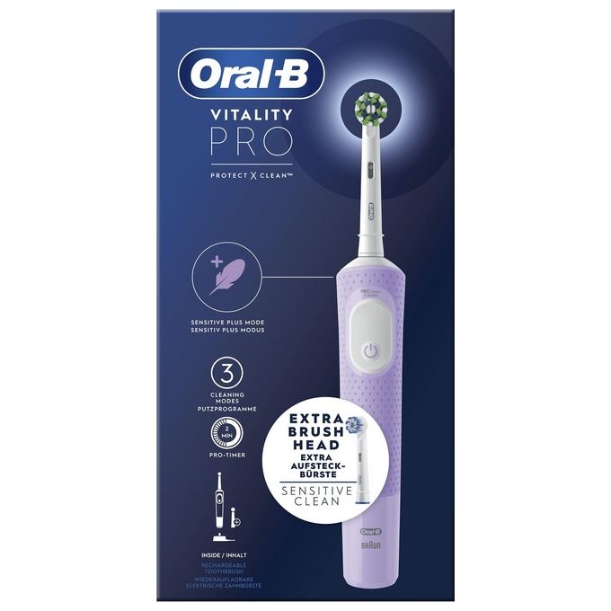 Oral-B VITALITYPROLILLA Vitality Pro Spazzolino elettrico oscillante 3 modalita' timer 2 min 2 testine colore Viola