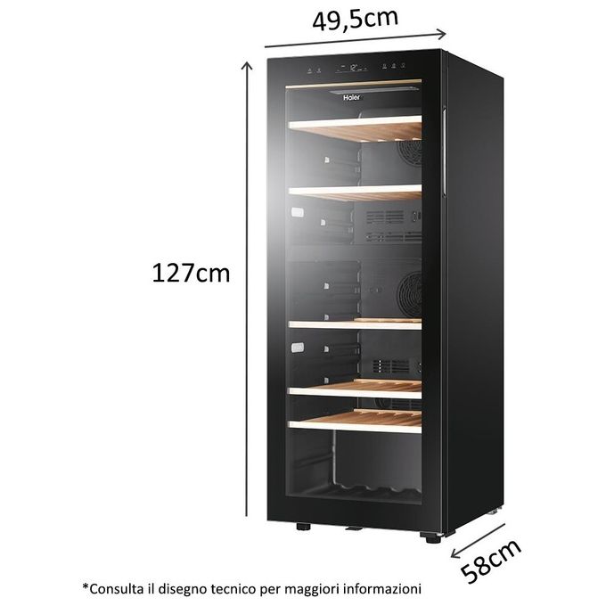 Haier HWS79GDG Wine Bank 50 Serie 5 Cantinetta Vino 79 Bottiglie 2 Zone Temperatura LED WiFi Classe G colore Nero