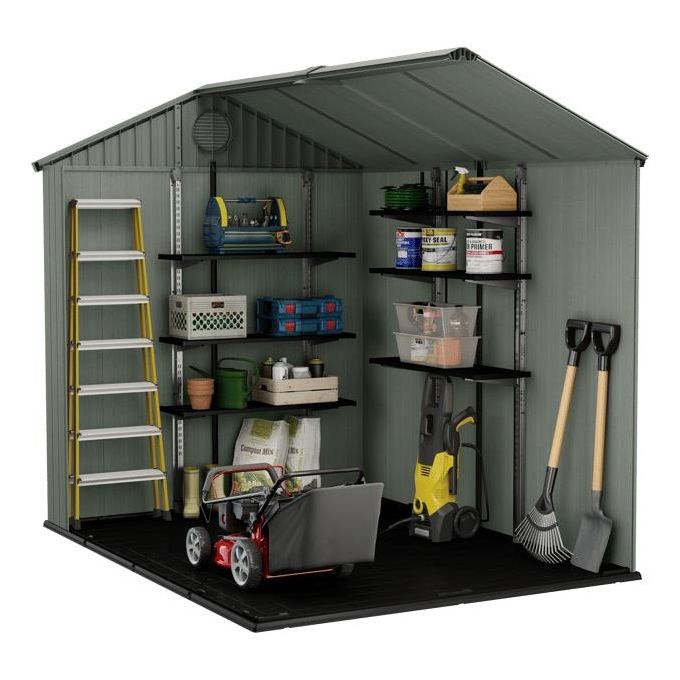 Keter 256880 Darwin 6x8 Casetta da Giardino in Resina EVOTECH+ 190x244x221 cm Pavimento Incluso colore Verde
