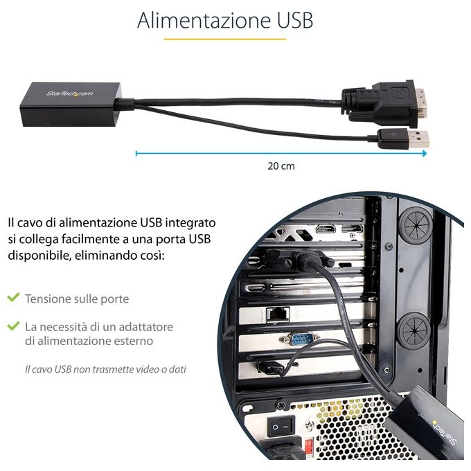 StarTech.com DVI2DP2 Adattatore DVI a DisplayPort Risoluzione 1920x1200 Alimentato USB colore Nero