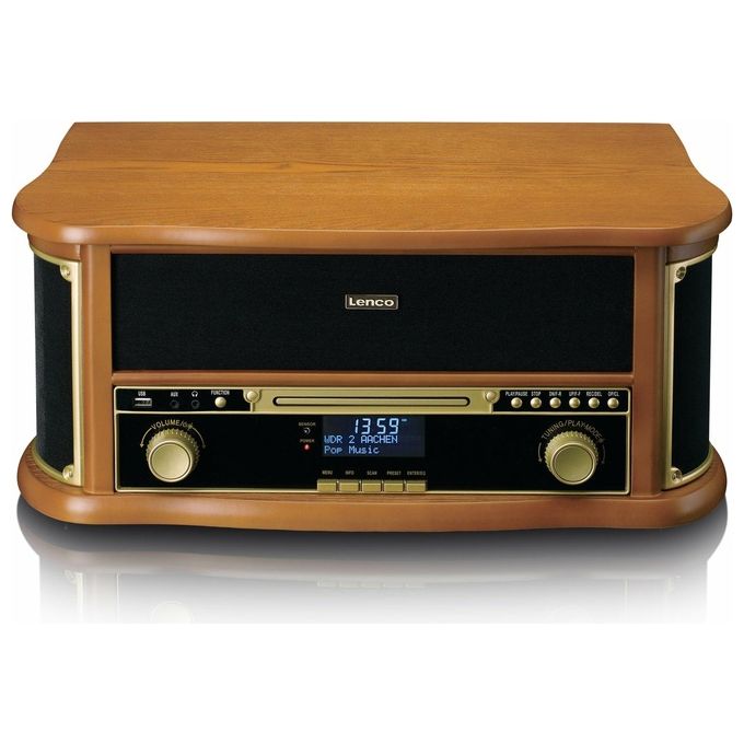 Lenco TCD-2571WD Giradischi con Radio DAB+ Lettore CD Bluetooth 5.0 Trazione a Cinghia 3 Velocita' 10 W colore Legno