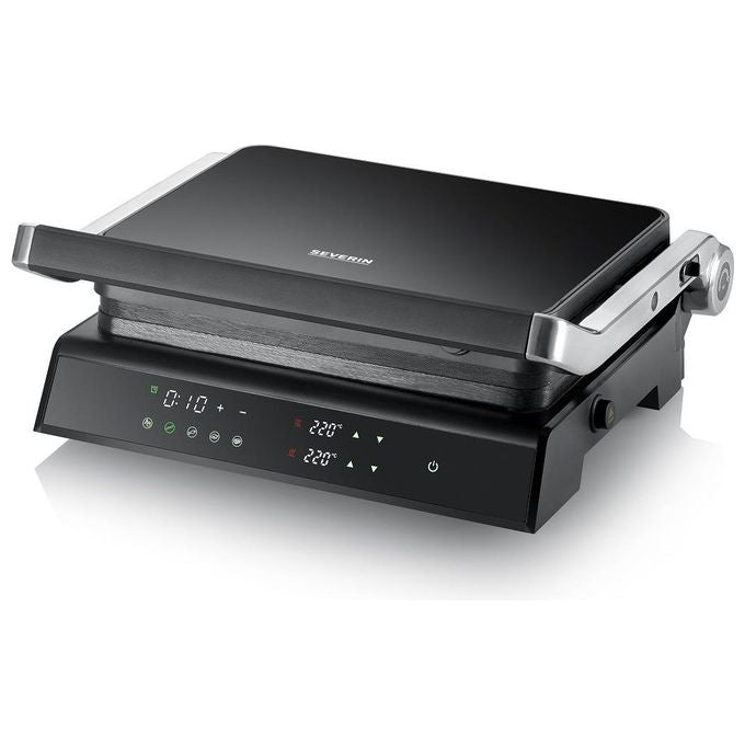 Severin KG2399 Griglia di contatto con Display Touch 5 Programmi Piastre in Ceramica Rimovibili Temperatura Max 230 °C Potenza 1800 W colore Nero Acciaio inox