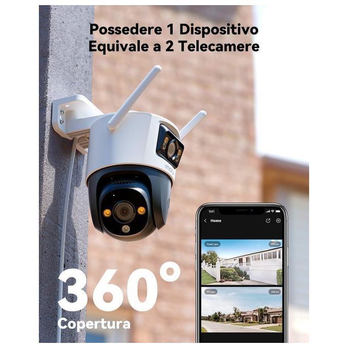 Imou IPC-S7XP-6M0WED Cruiser Dual Telecamera IP PTZ Esterno 6MP Doppio Obiettivo Wi-Fi 6 Visione Notturna IP66 colore Bianco