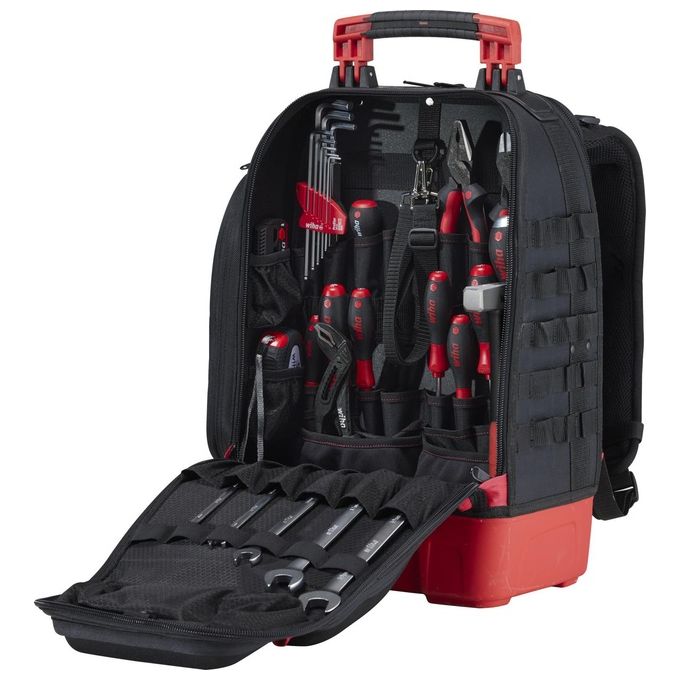 Wiha 45529 Zaino porta attrezzi 43 pezzi con scomparto laptop e sistema Molle colore Nero