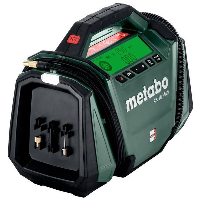 Metabo 600794850 AK 18 MULTI Compressore ad Aria 16 l-min 11 bar Batteria 18 V con Display Retroilluminato e Manometro Integrato colore Nero Verde