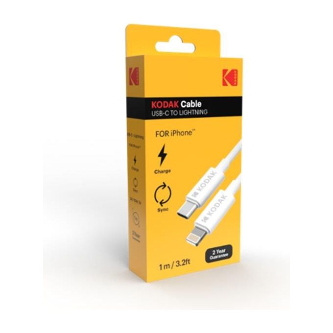 Kodak 30425989 Cavo USB-C Lightning 1 m Ricarica 10W Trasferimento Dati 480 Mbps Compatibile iPhone iPad iPod colore Bianco
