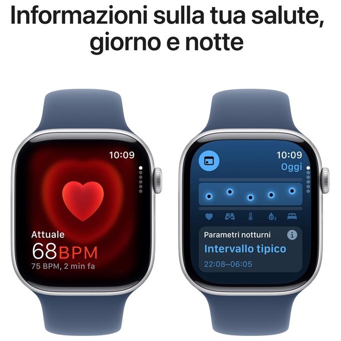 Apple MWWL3QL-A Apple Watch Series 10 GPS Smartwatch 46 mm con cassa in alluminio Argento e cinturino Sport Loop Denim colore Denim