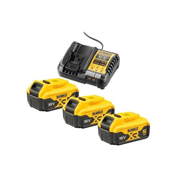 DEWALT DCB1104P3-QW Kit 3 Batterie XR 18V 5Ah con Caricabatteria Rapido DCB1104 compatibile con utensili 18V XR colore Nero