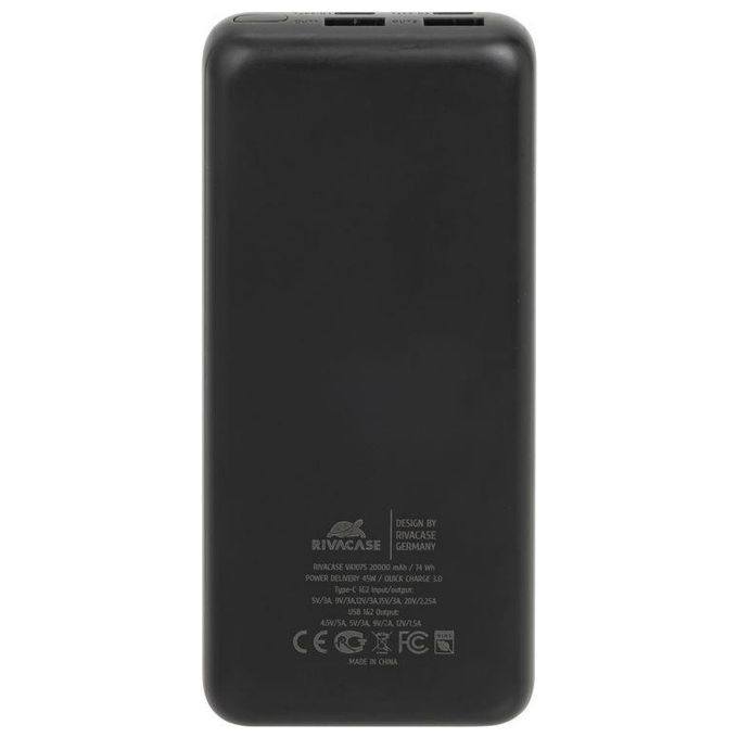 Rivacase VA1075 Power Bank 20000 mAh 45W USB-C QC PD per Smartphone Laptop colore Nero Blu