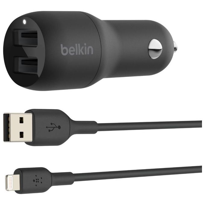 Belkin BoostCharge Usb-A Caricabatteria da Auto 24W 1mt Cavo Lightning