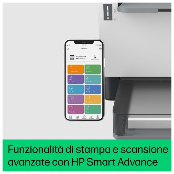 HP 2R7F3A LaserJet Tank 1504w Stampante Laser Monocromatica 22 ppm 5000 pagine Wi-Fi USB LCD colore Bianco