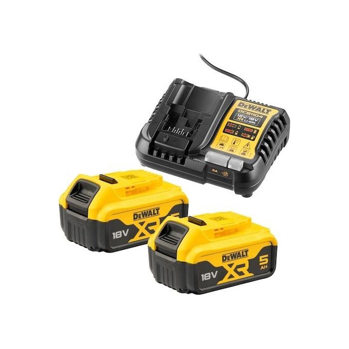 DEWALT DCB1104P2-QW Set Batterie e Caricabatterie 2x Batteria 18V 5,0 Ah XR Li-Ion Caricatore Rapido 4A colore Nero Giallo