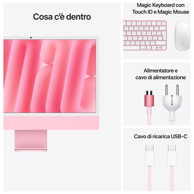 Apple MWV53T-A iMac PC All-in-one Display Retina 4.5K Chip M4 CPU 10-core GPU 10-core 16GB 512GB SSD colore Rosa