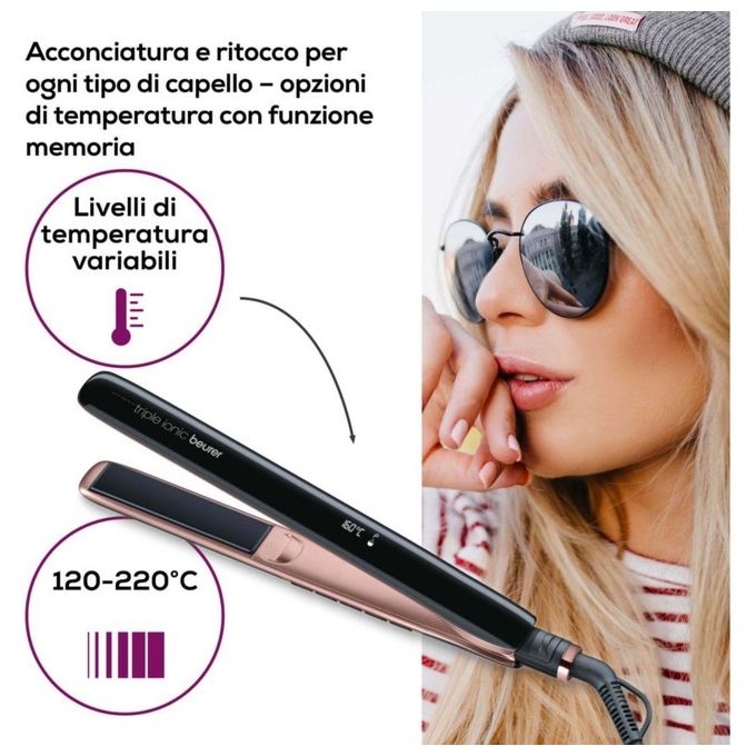 Beurer 59100 Piastra per capelli HS 80 Rivestimento in Titanio Temperatura Regolabile 120 220 °C Funzione Ionica a 3 Livelli colore Rame