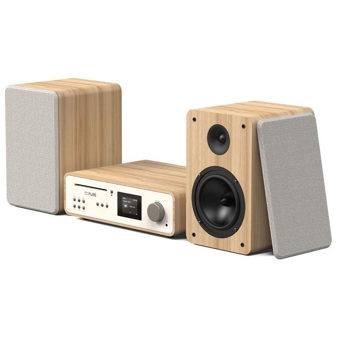 Pure 252807 Classic Stereo Microsistema HiFi DAB+ FM CD Bluetooth 5.2 Wi-Fi Spotify 50W colore Bianco Quercia