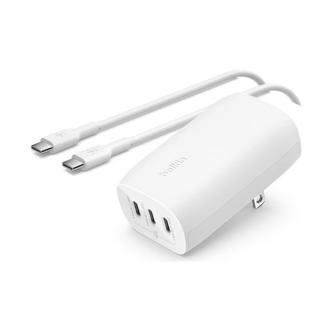 Belkin WCC002VF2MWH-B6 Caricabatteria BoostCharge da Parete 3 Porte USB-C 67W con PPS Ricarica Rapida per Smartphone e Laptop colore Bianco