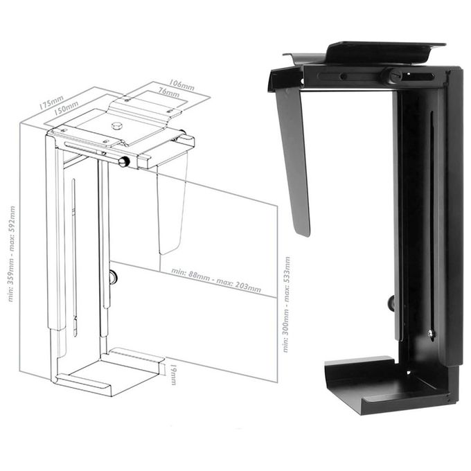 Techly Supporto per Cpu Sotto Scrivania Nero