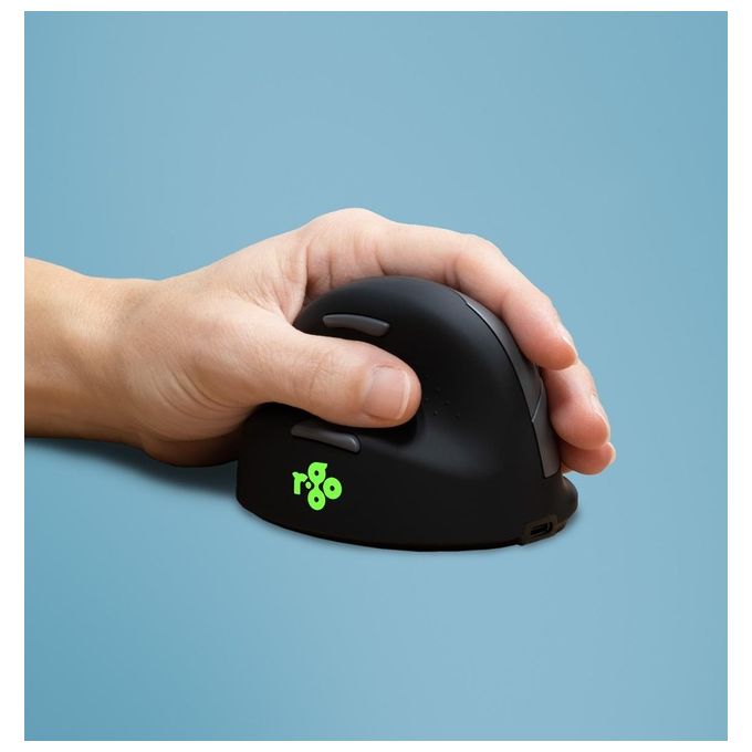 R-Go Tools RGOHEWLL Mouse Ergonomico Verticale con Software Pausa 5 Pulsanti 2400 DPI Bluetooth 5.0 colore Nero