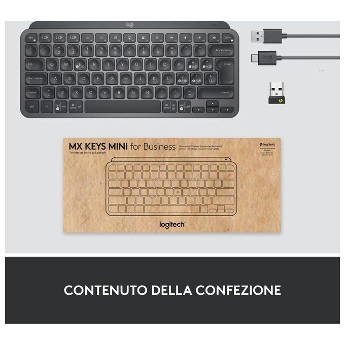 Logitech 920-010602 MX Keys Mini for Business Tastiera Wireless Compatta QWERTY Italiano Retroilluminata Bluetooth Logi Bolt colore Grafite