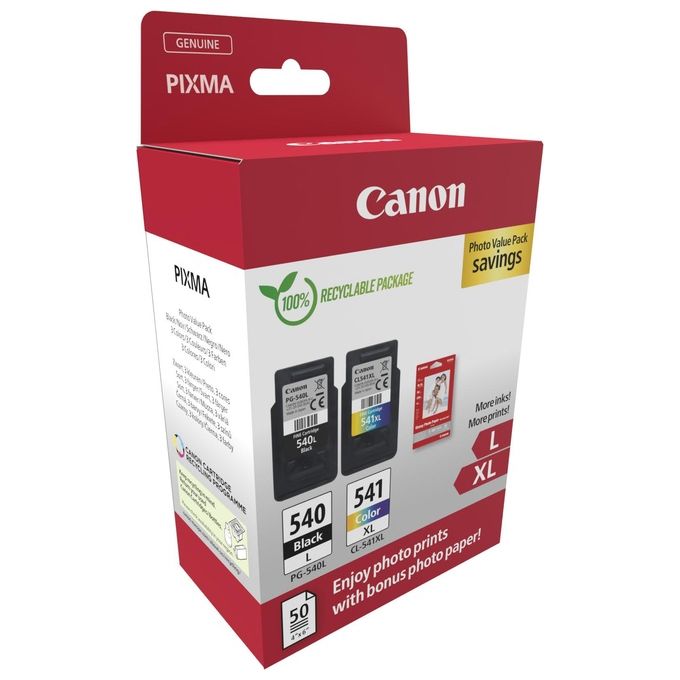 Canon 5224B012 Multipack Cartucce Originali PG-540L Nero CL-541XL Tricolore 50 Fogli Carta Fotografica 10x15 cm colore Nero Ciano Magenta Giallo