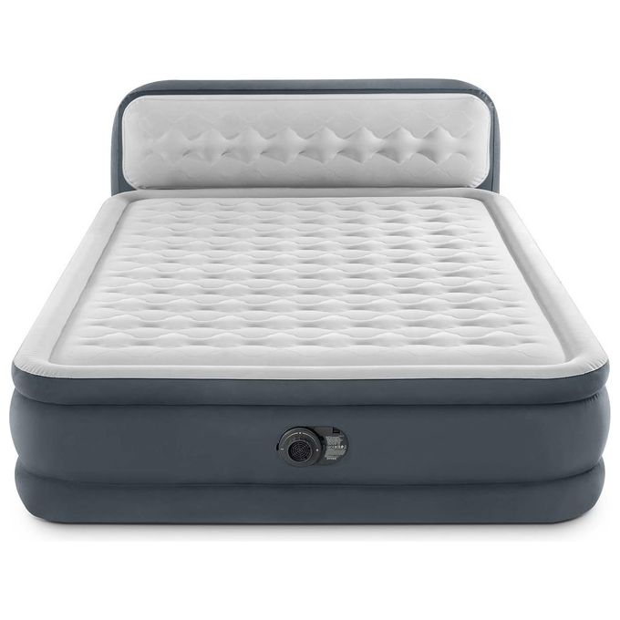 Intex Materasso Gonfiabile Matrimoniale con Testiera, Grigio, Pompa Integrata