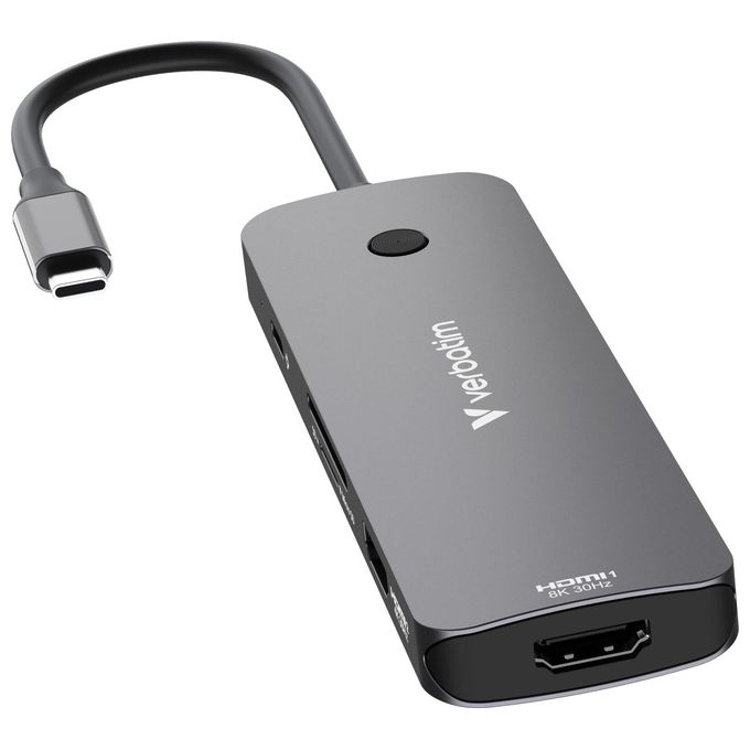Verbatim 32151 CMH-08 Hub Multiporta USB-C 8 Porte 2 HDMI 8K 3 USB-A 3.2 Gen1 Lettore SD microSD USB-C PD 85W colore Argento
