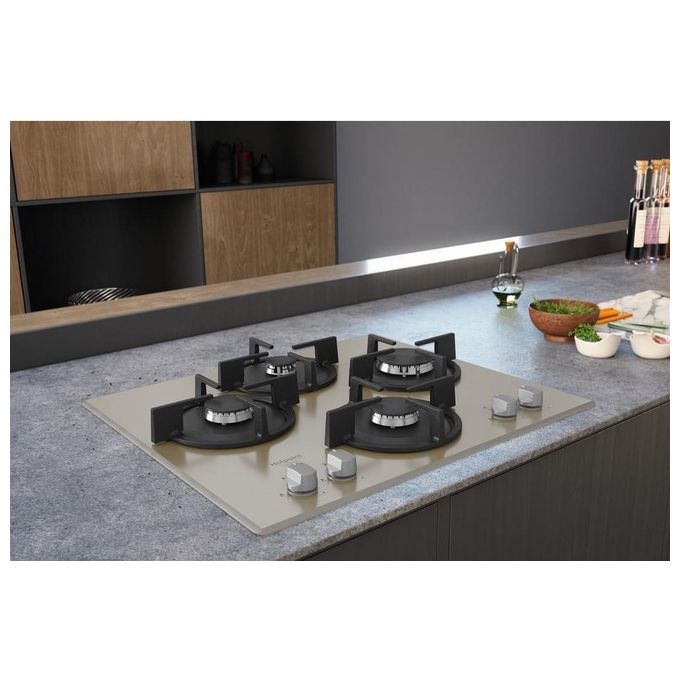 Hotpoint HAGD 61S-CH Diamond Piano cottura Gas 60 cm 4 fuochi Vetro Griglie Ghisa Accensione Elettrica colore Champagne