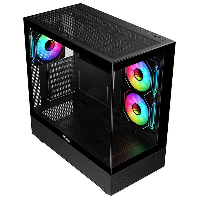 Itek ITGCASB42B SHOWBUI 42B Case Gaming Tower ATX con 3 Ventole ARGB 2 USB3 Type-C Vetro Temperato colore Nero