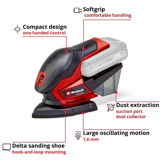 Einhell Levigatrice Orbitale A Batteria Te-Os 18-150 Li (Batteria Non Inclusa)