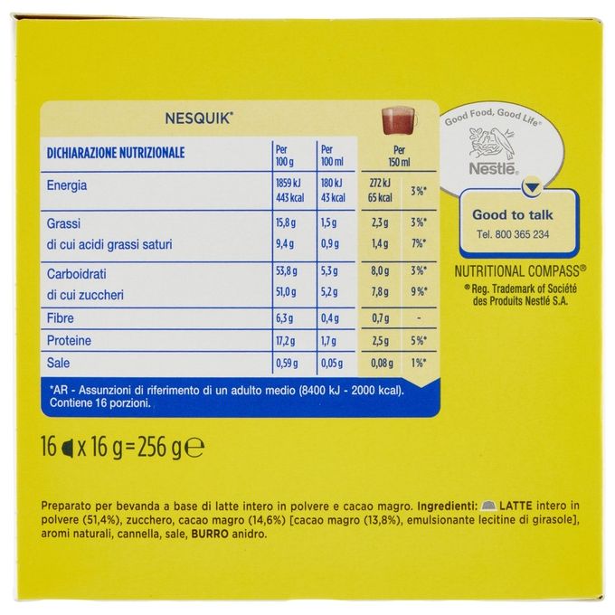 Nescafe capsule nesquik cioccolato al latte senza glutine per dolce gusto 16 pezzi 256g