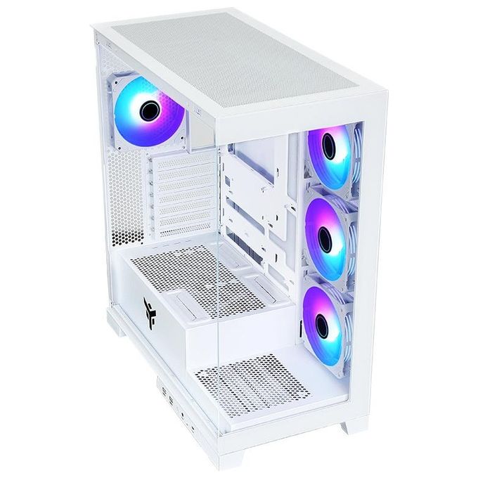 Itek ITGCASB45W SHOWBUI PC Case Gaming Tower ATX 4x 120mm Ventole ARGB Infinity Mirror 2x USB 3.0 Type-C Vetro Temperato colore Bianco
