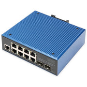 Digitus DN-651157 Switch industriale 8+2 porte L2 gestito Gigabit Ethernet PoE con alimentazione ridondante IP40 montaggio su guida DIN colore Nero