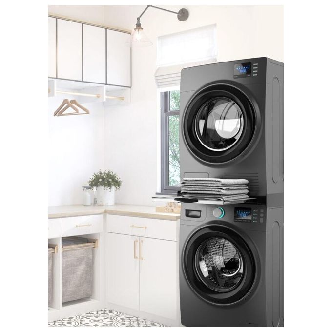 Meliconi 656128 Torre Dark Kit Sovrapposizione Universale con Ripiano Estraibile in Legno FSC Cinghia Sicurezza 6m Carico Max 250Kg (80x600x550 cm) colore Nero