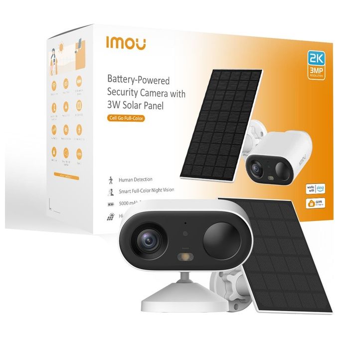 Imou TB3FP-3T0WE-KIT Cell Go Full Color Telecamera IP Wi-Fi Bullet 3MP 2K Batteria 5000mAh Pannello Solare IP65 Audio Bidirezionale colore Bianco