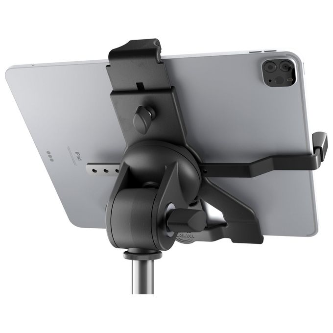KandM 19744 Supporto per Tablet PC Biobased Plastica Biobased Adatto per Tablet 10'' a 16'' con Custodia fino a 20 mm Filettatura 3-8'' e 5-8'' Inclinazione 0° a 90° Rotazione 360° colore Nero