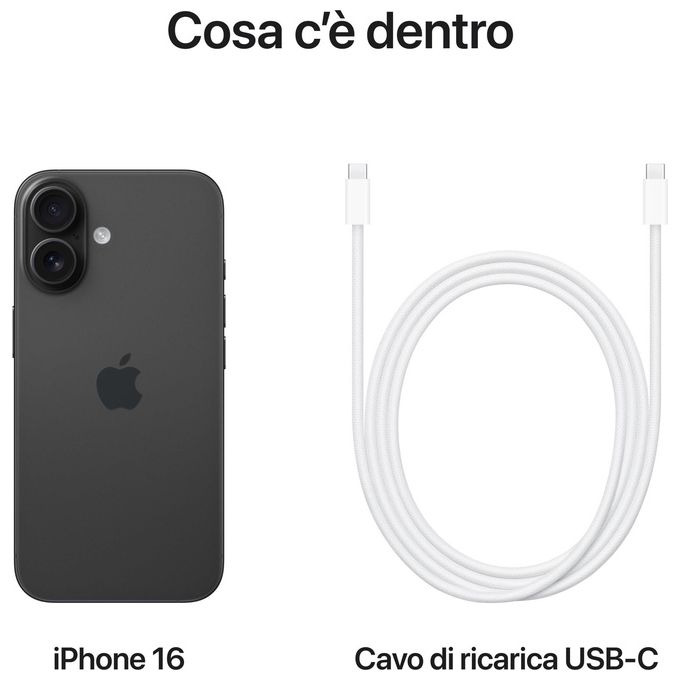 Apple MYE73QL-A iPhone 16 Smartphone 5G 6.1'' OLED 128GB Chip A18 Dual SIM Face ID iOS 18 colore Nero