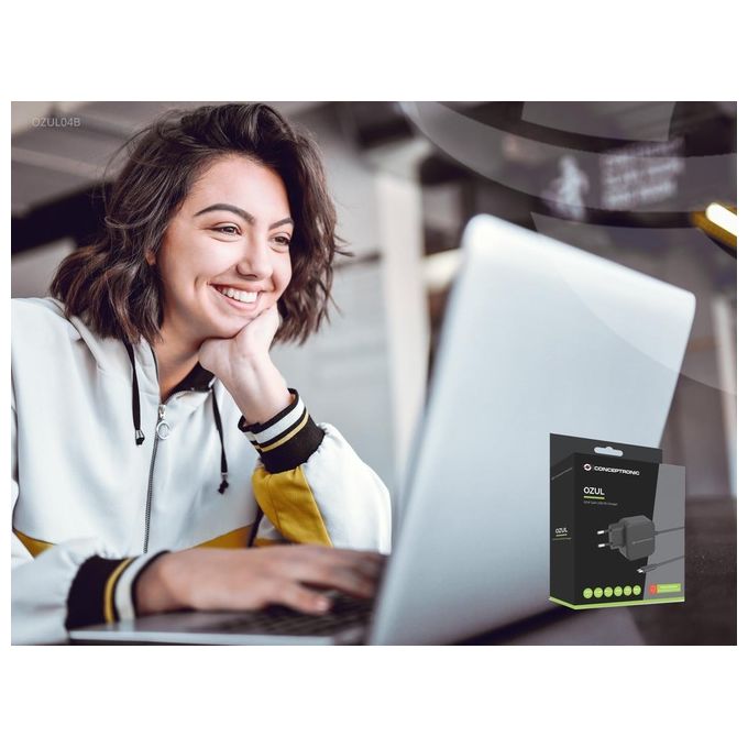 Conceptronic OZUL04BE Caricabatterie USB PD 67W GaN con Cavo USB C Integrato 180 cm colore Nero