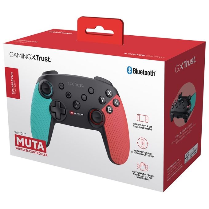 Trust 25427 GXT 1246B Muta Gamepad Wireless Bluetooth con Vibrazione e Controllo Movimento colore Nero Blu Rosso