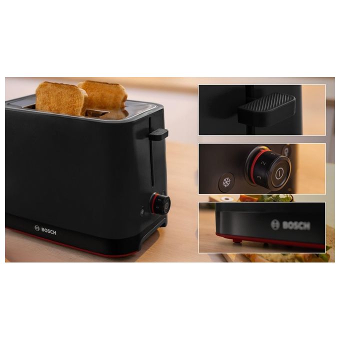 Bosch TAT3M123 Tostapane Compatto MyMoment 2 Fette 950 W Funzione Scongelamento Riscaldamento Vassoio Raccogli Briciole colore Nero